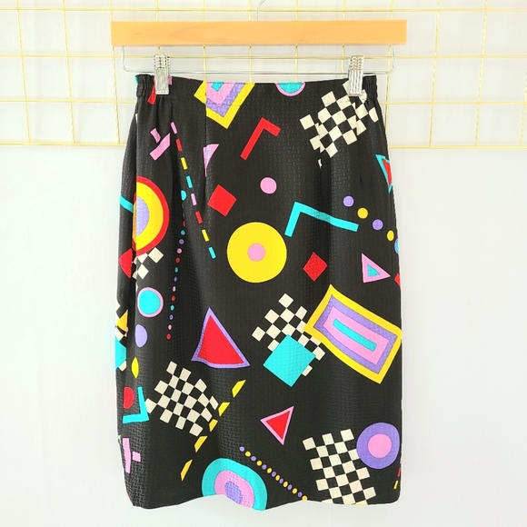 Anne Crimmins for UMI Collections Graphic Print Vintage Silk Skirt - Picture 2 of 8